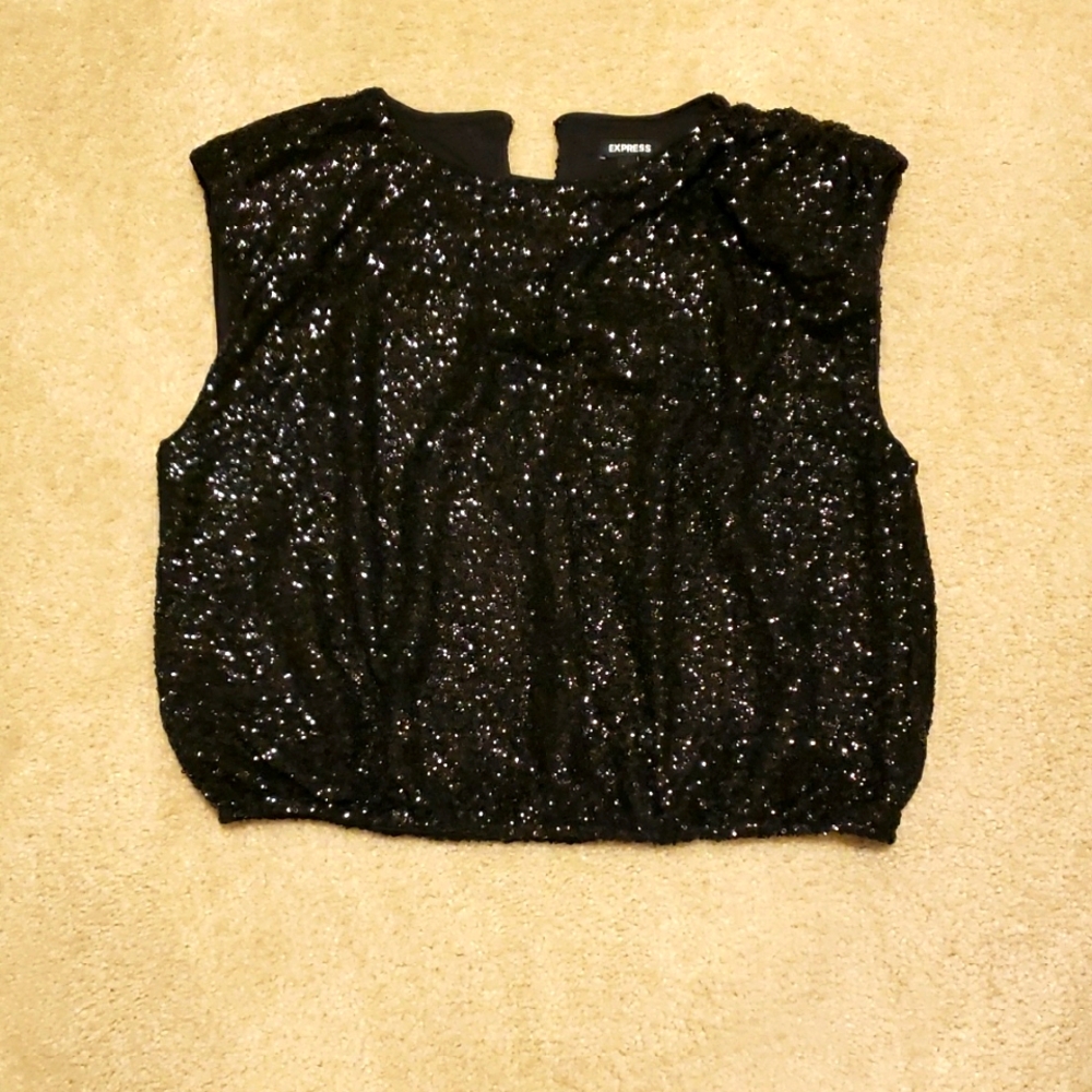 Black Sequin Sleeveless Blouse, Sz Lg.